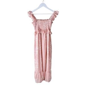 Frances Hart Smocked Dress Ruffle Sleeve Long maxi midi maternity Sz XS